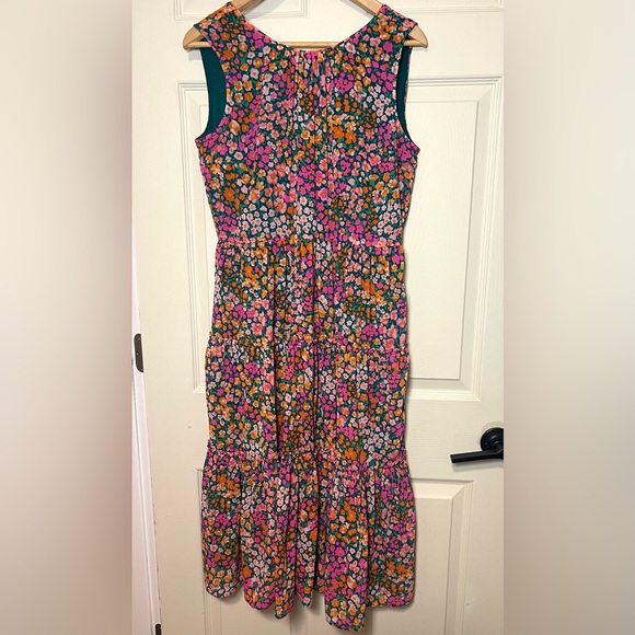 J Crew Sleeveless Tiered Midi Dress Pink Green Meadow Floral - Picture 5 of 7